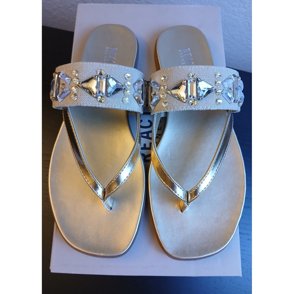 Kenneth Cole Reaction Winni Soft Gold Crystal Thong Flat Sandals Women 7 NEW - Picture 8 of 12